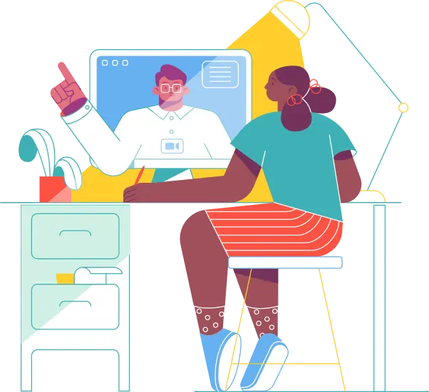 Девушка сидит за компьютерным столом